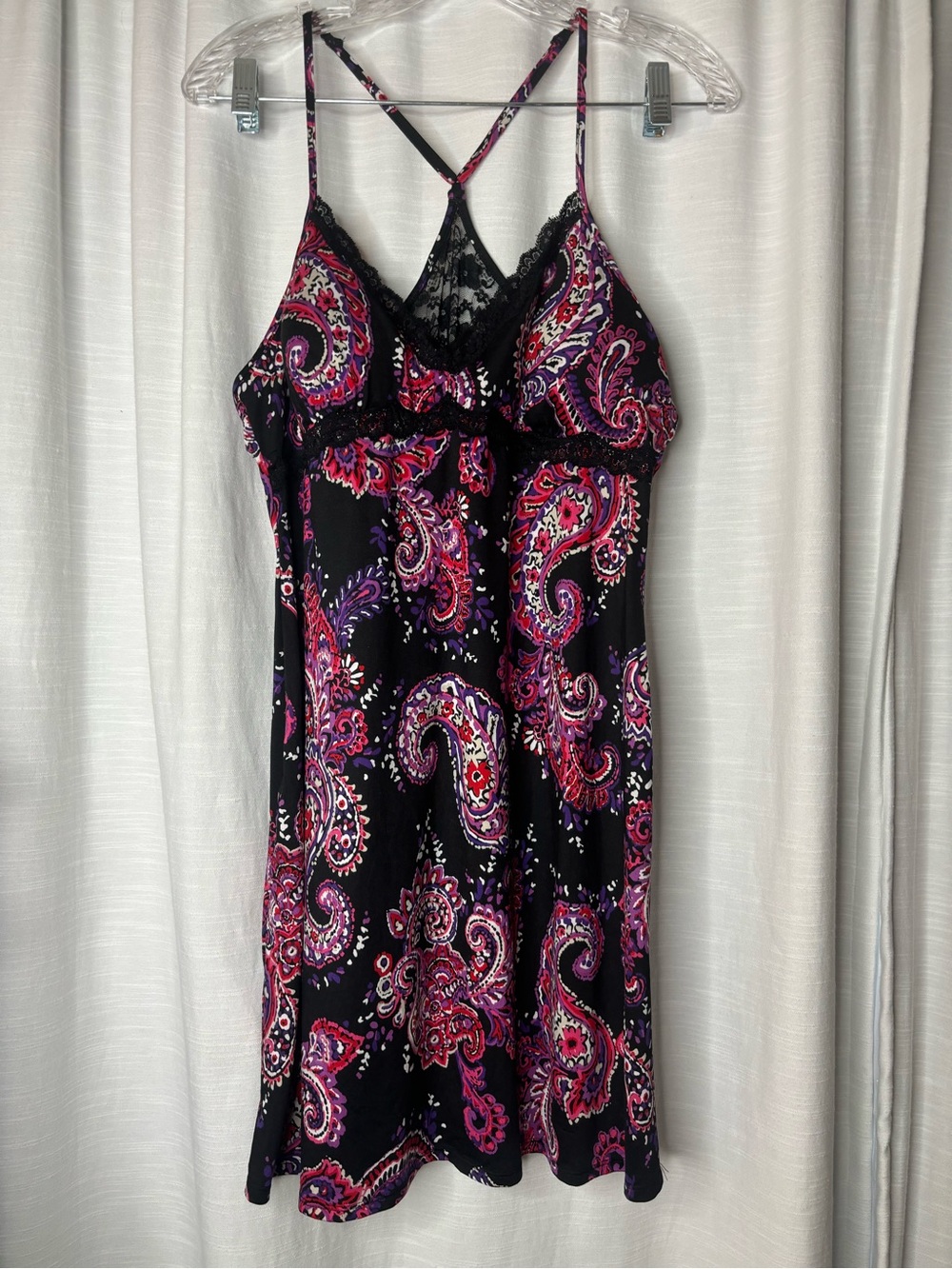 Apt. 9 Black Paisley Lace-Trim Chemise with Pink & Purple Accents